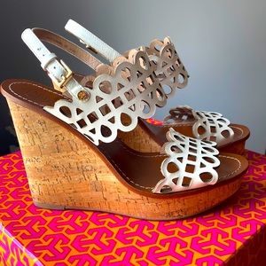 Worn Once! Tory Burch Nori 115MM Wedge Sandal. Gorgeous Summer Shoe!
